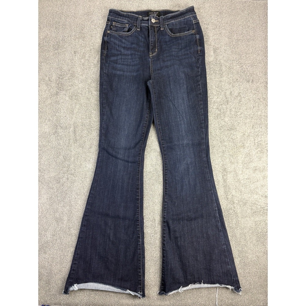 Judy Blue Flare Jeans Womens 9/29 Dark Wash Raw Hem Stretch Denim Boho